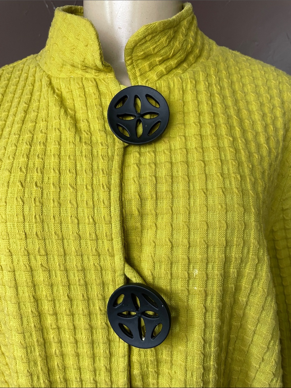 Yellow Textured Stand-Collar Button Jacket - Picture 2 of 6